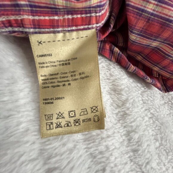 Scotch & Soda Mens Red Plaid Tokyo Toujours Button-Up Long Sleeve Shirt Large - Picture 4 of 8